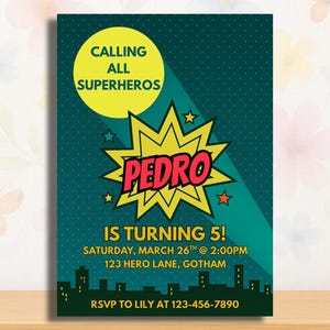 Editable Superhero Birthday Invitation • Boys Comic Book Party Template • Instant Canva Download • Kids Birthday Evite Printable