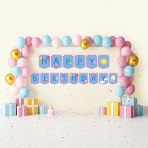 Editable Peppa Birthday Banner, Happy Birthday Banner, Party Decoration, Hanging Happy Birthday, Digital Download