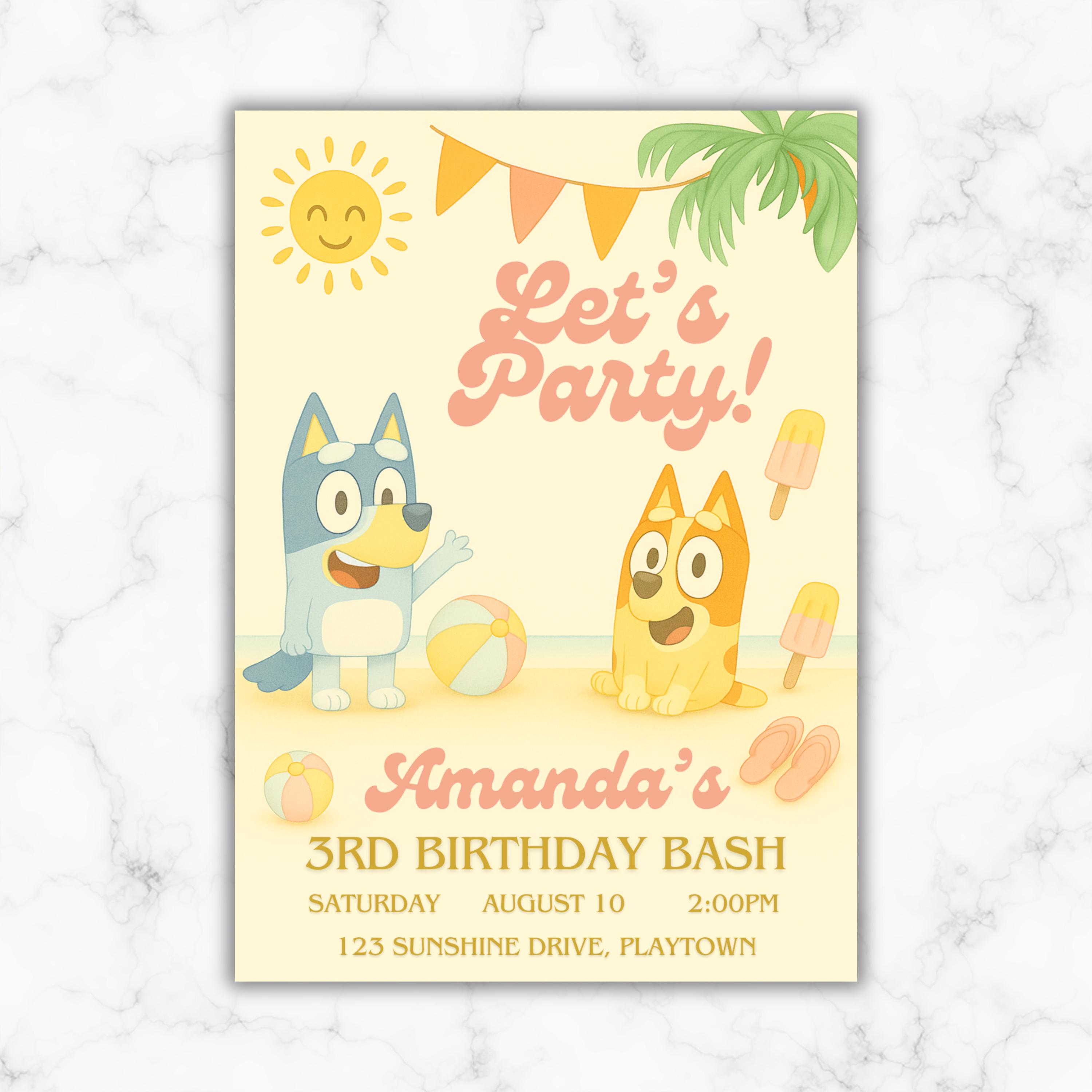 Editable Bluey Birthday Invitation, Boy or Girl Bluey Party, Summer Birthday, Bluey Birthday Invite, Pool Party Invitation
