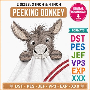 Donkey Peeking kitchen dish towel machine Embroidery Design, jack foal ITH Tea Towel
