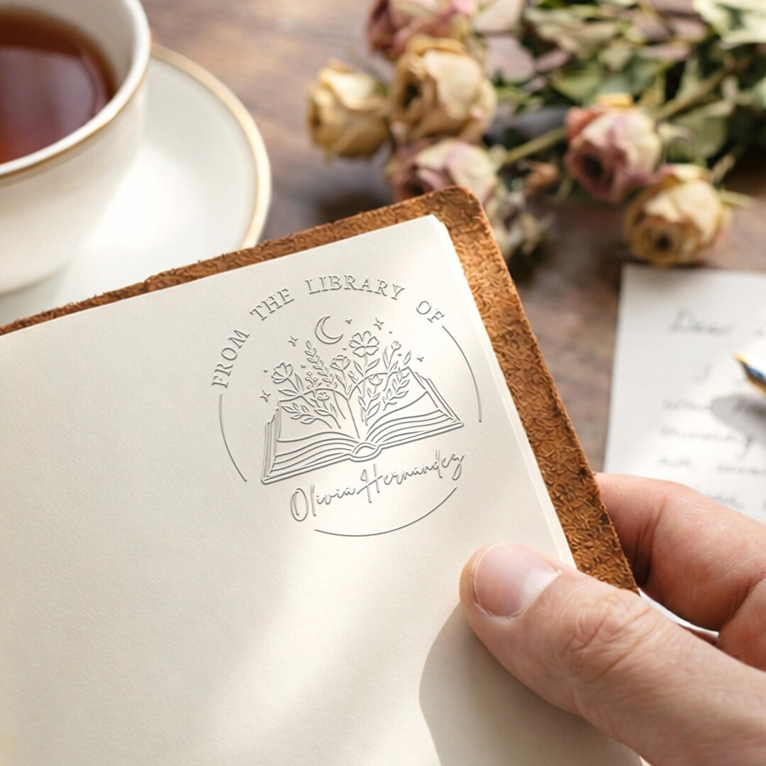 Personalized Book Plate Embosser, Cat Ex Libris and Floral Ex Libris ...