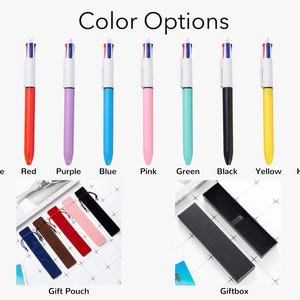 May include: A selection of multi-color pens in various colors, including orange, red, purple, blue, pink, green, black, yellow, and hot pink. The image also shows gift pouch and gift box options.