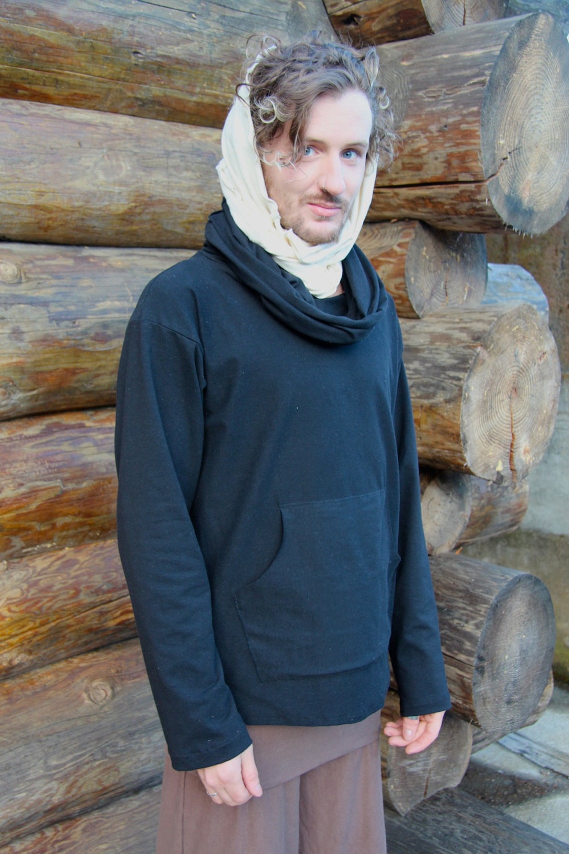 Creature of Habit Mens Cowl Neck Top shirt long sleeve hood Etsy