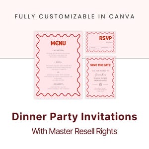 Retro Dinner Party Invitations, Menu RSVP Cards, Master Resell Rights MRR