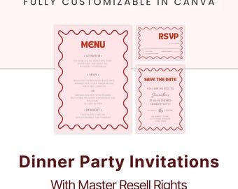 Retro Dinner Party Invitations, Menu RSVP Cards, Master Resell Rights MRR