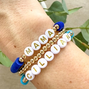 Boy Mom Personalized Word Bracelet, Stacking Bracelet, Mama Bracelet, Custom Name Beaded Bracelet, Personalized Gift, Bead Bracelets