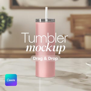 20oz Skinny Tumbler Wrap Mockup | Drag And Drop Canva Mock PNG | Minimalist Digital Product Template Image | Modern Boho POD PSD Printify