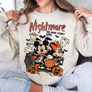 Vintage Mickey Minnie Halloween Skeleton Sweatshirt, Nightmare On The Main Street Halloween Shirt, Pumpkin Shirt, Disneyland Halloween Shirt