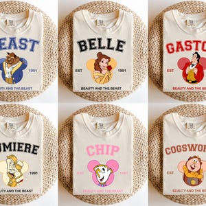 Disney Beauty and The Beast Est 1991 Group Shirt, Belle Princess, Beast, Gaston, Lumiere, Mrs Potts and Chip, Disney Characters Matching Tee