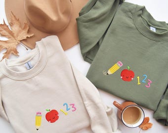 Embroidered Teacher Name Sweatshirt- Multicolor Teacher Crewnceck Sweater - Personalized Teacher Gift - Teacher Appreciation