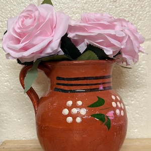 Jarro de barro Michoacano. Jarra de barro mexicana de 1 litro. Jarra de 1 litro de terracota vintage de México. Jarro florero.