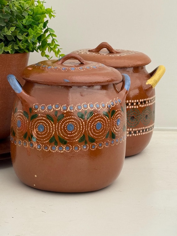 Vintage Mexican Flower Vase, 8-inch, 6qt, Hand-Painted Clay Home Decor