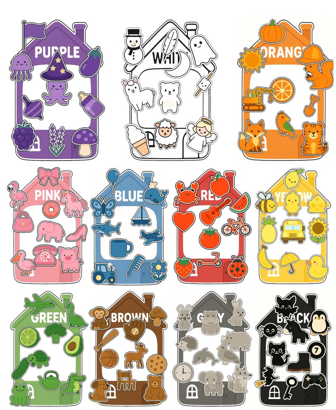 Color Sorting Buildings Color Sorting Houses for Kids Printable | Montessori Color Matching ...