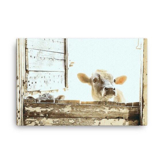 Cow In Barn Door Dairy Farm Wall Art Canvas Print For Kitchen Etsy