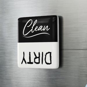 Clean Dirty Dishwasher Magnet: Black & White Porcelain Kitchen Indicator