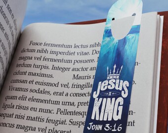 Lesezeichen „Jesus ist König“, Johannes 3,16, Christliches Geschenk, Bibelmarkierung