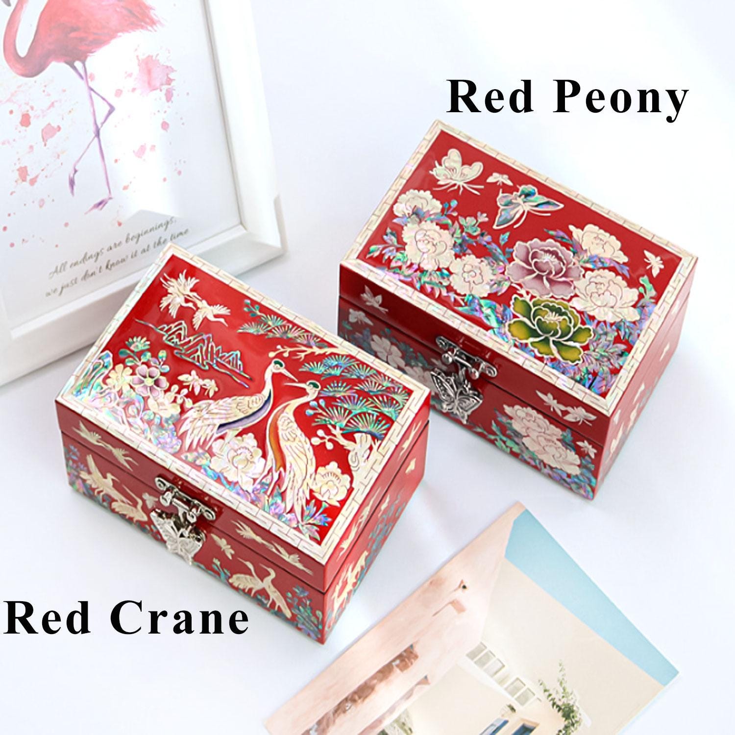 Korean Mother of Pearl Jewelry Box, Handmade Najeon Chilgi