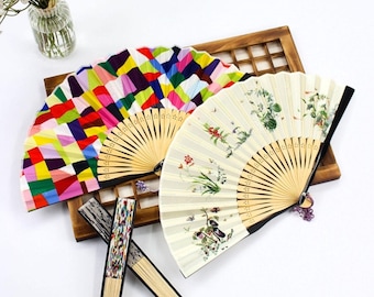 Handmade Korean Fan & Case Set – Traditional Block Printed Designs | Joseon-Inspired Cultural Gift(5 Type)