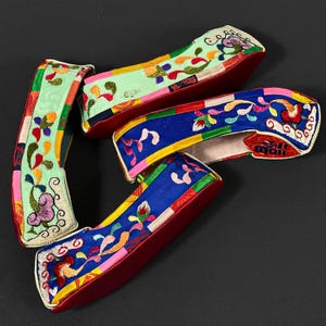 Hand-Embroidered Korean Flower Shoes Ornament | Traditional Hanbok Display Decor