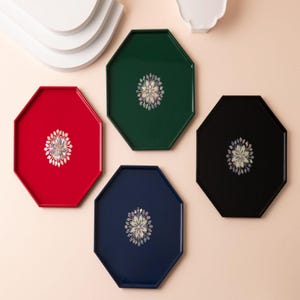 Traditional Korean Mother of Pearl Mini Tray – Handmade Najeonchilgi Accent for Jewelry, Tea or Decor (4 Colors)