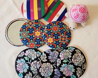 韓国伝統刺繍ミラー - 6色の韓国ミラー/コンパクトミラー/手鏡/韓国