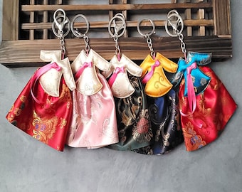 Handmade Mini Hanbok Keychain – Traditional Korean Dress Bag Charm Gift