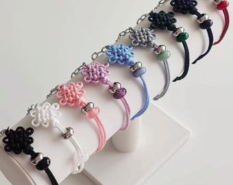 koreanisches Knoten Armband mit Edelstein – Traditionelles Blumen Maedeup, Kette aus Chirurgenstahl, Benutzerdefinierte Farbe