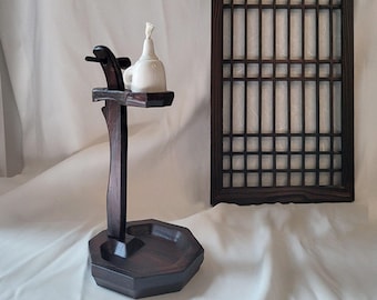 Korean Traditional Wood Lantern Set – Handmade Palgak Oil Lamp with Tray Base (2 Sizes)
