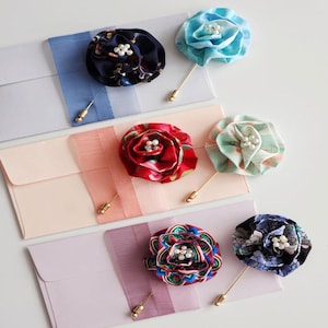 Korean Traditional Flower Brooch with Optional Gift Envelope | Carnation Boutonniere Pin | Hanbok Accessory