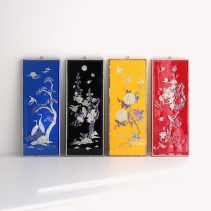 Korean Mother of Pearl Wall Art – Najeon Chilgi Hanging Panel with Cranes & Flowers
