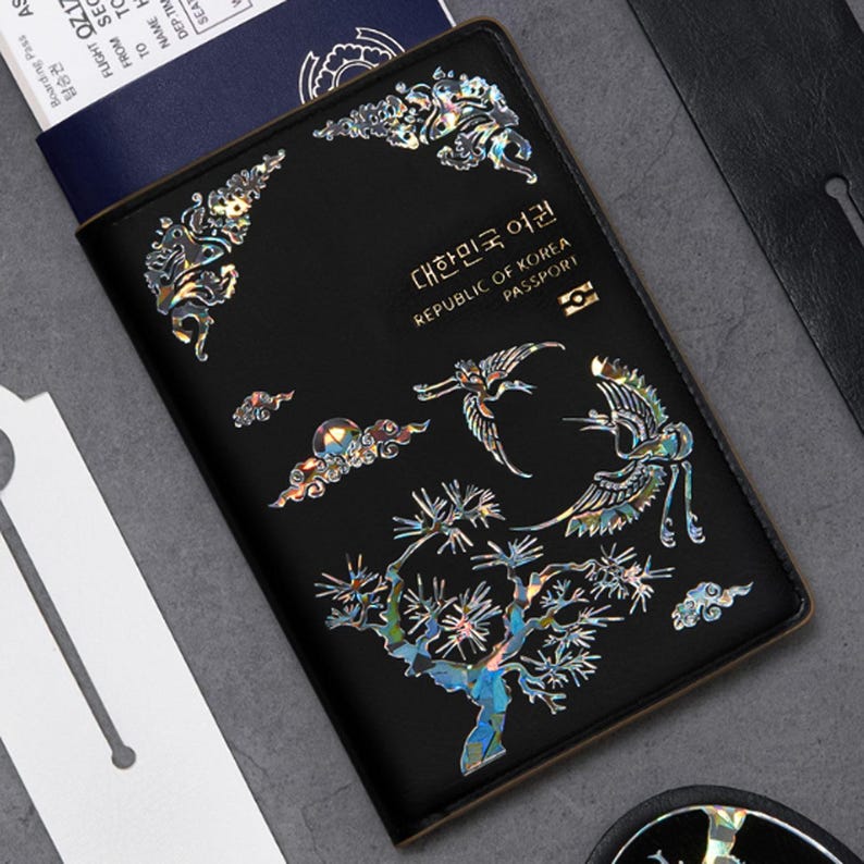 Korean Mother of Pearl Passport Cover | Najeon Inlay Travel Wallet ...