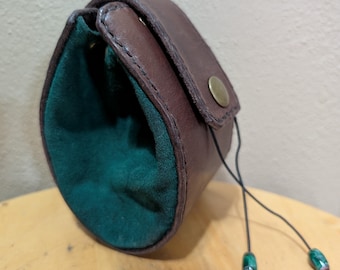 Handgemaakte lederen muntzak unisex tas met trekkoord voor het