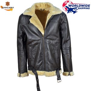 Men&#39;s Brown Faux Leather B3 Bomber Jacket | Shearling Lined Aviator Coat