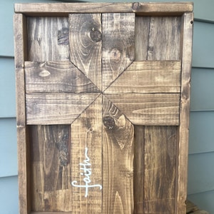 Rustic Wooden Cross Wall Art with “Faith” Lettering – Handmade Christian Home Decor – Farmhouse Style Religious Sign – Inspirational Gift