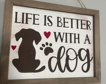 Rustic Pet Sign: Cat or Dog - Framed Wood Decor