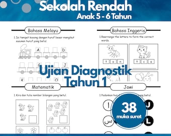 Ujian Diagnostik Tahun 1 | 2 Set Contoh Soalan | Bahasa Melayu | English | Matematik | Jawi | Format PDF | Bahan Belajar Digital