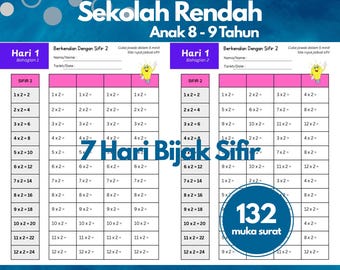 7 Hari Bijak Sifir | 8-9 Tahun | Format PDF | Bahan Belajar Digital Bantu Anak Hafal Sifir 2 Hingga 12 & Mahir Operasi Darab | Matematik