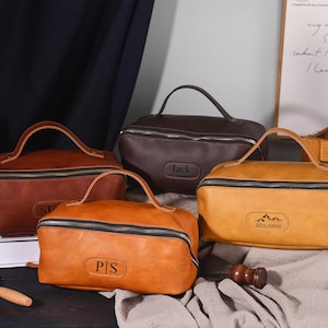 Personalized Toiletry Bag,Groomsmen or Him-Laser Engraved Leather Travel Kit,Groomsmen Gifts,Leather Toiletry Bag for Anniversaries