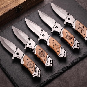 Personalized Engraved Pocket Knife, Custom Wood Handle Folding Knife, Groomsmen Gift, Anniversary Gift for Him, Father's Day, Wedding Knife