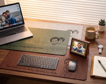 Tappetino da scrivania in pelle personalizzato da foto, tappetino da scrivania personalizzato con foto di famiglia, tappetino per mouse con foto, accessorio da ufficio, regalo per lui