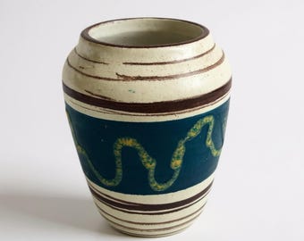 Vintage West German Pottery Vase | Mid-Century Modern Teal Ceramic Decor