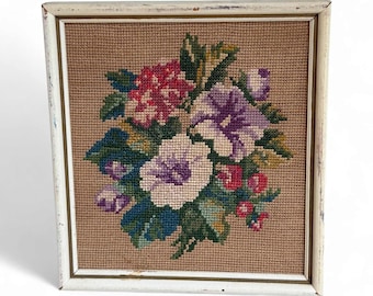 Vintage Framed Floral Needlepoint Art