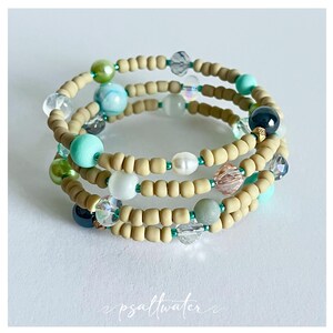 Beaded Bracelet Wrap - Beige Beads, Faceted, Freshwater Pearl, Amazonite, and other mixed glass