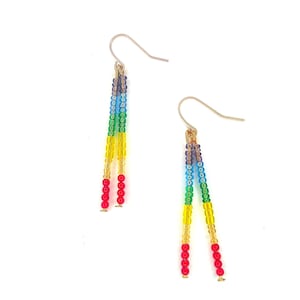 Pride flag dangle earrings- Dainty rainbow earrings- Lgbtq jewelry gift for him her, Shipping upgrade available