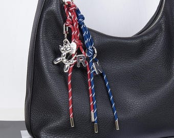 Initial Rope Bag Charm Braided Paracord Custom Bag Charm Beads Minimalist Personalized Rope Decor for Purse Accessories Personalized Gift