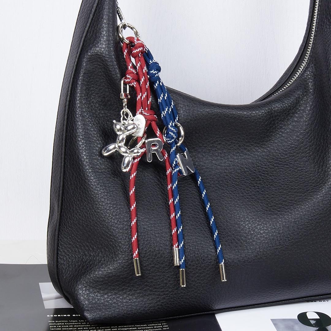 Initial Rope Bag Charm Braided Paracord Custom Bag Charm Beads Minimalist Personalized Rope Decor for Purse Accessories Personalized Gift