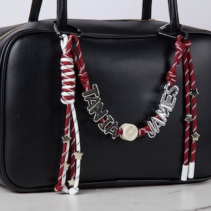 Custom Bag Charm Dual Names or Words Bag Charm Beads Rope Bag Charm Cords Personalized Rope Decor Tote Bag Accessories Gift For Her