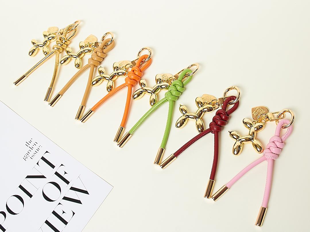Colorful Leather Rope Bag Charm Balloon Dog Keychain for Women Minimalist Purse Accessory Cute Bag Decor Summer Bag Charm Rope Bag Charm