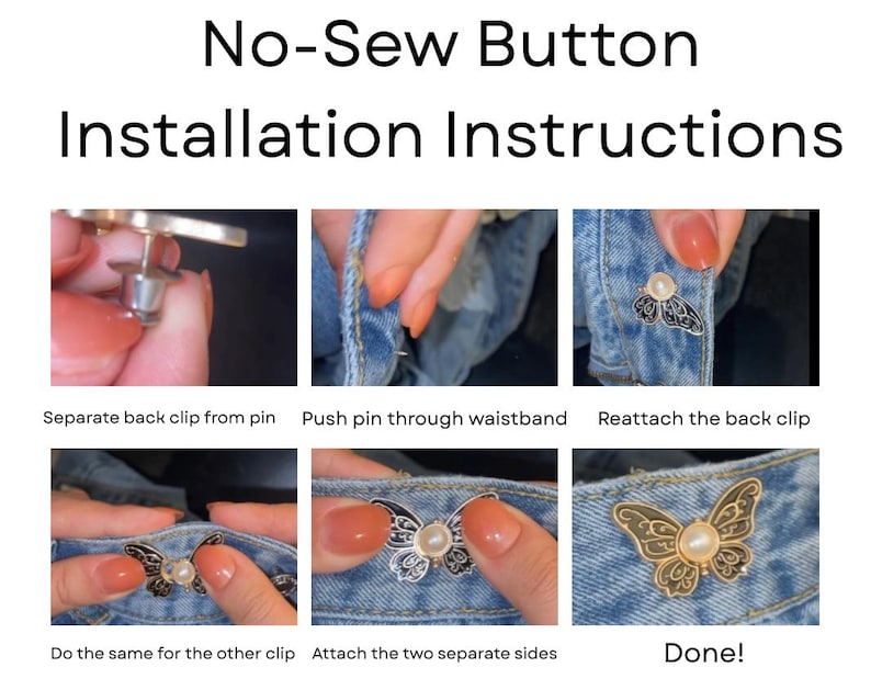 Set of 3 - No-sew Adjustable Butterfly Button - Detachable Waist ...