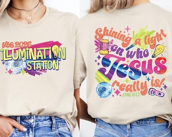 Illumination Station Christian T-shirt, VBS 2026 Tee, Shining A Light On Who Jesus Really is Easter Church Shirt, Summer Bible Camp Gift